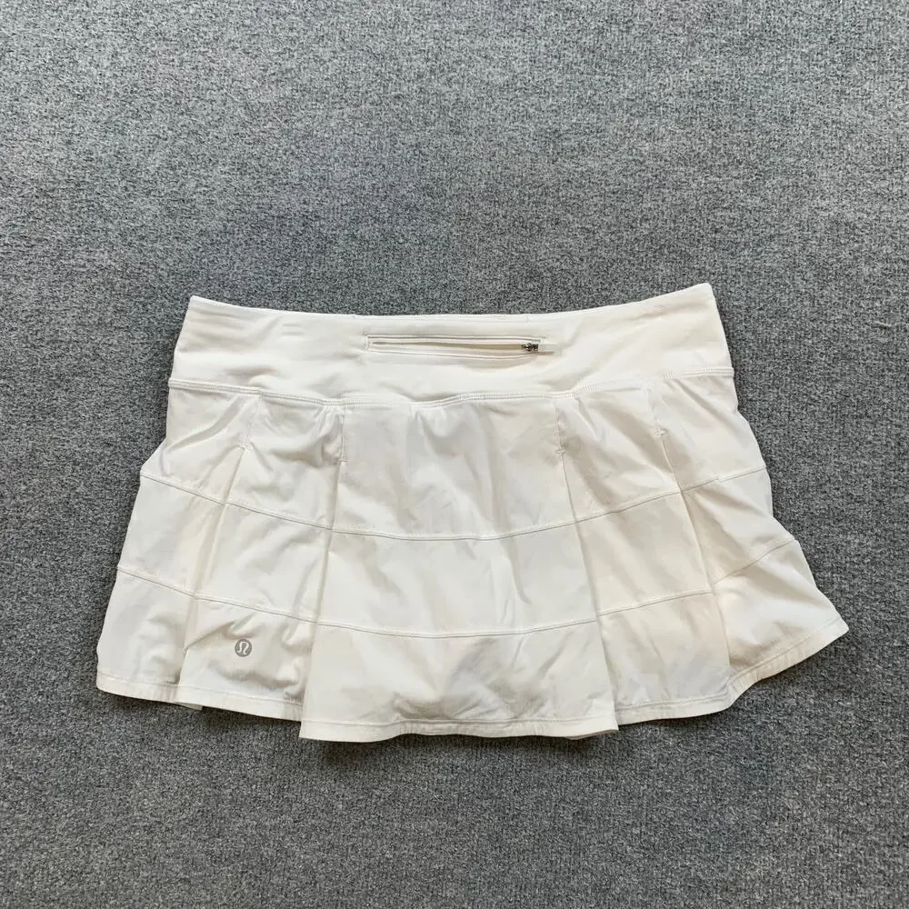 Lululemon Skort Womens 10 White Pace Rival Drop In Pockets Training Inner Lined